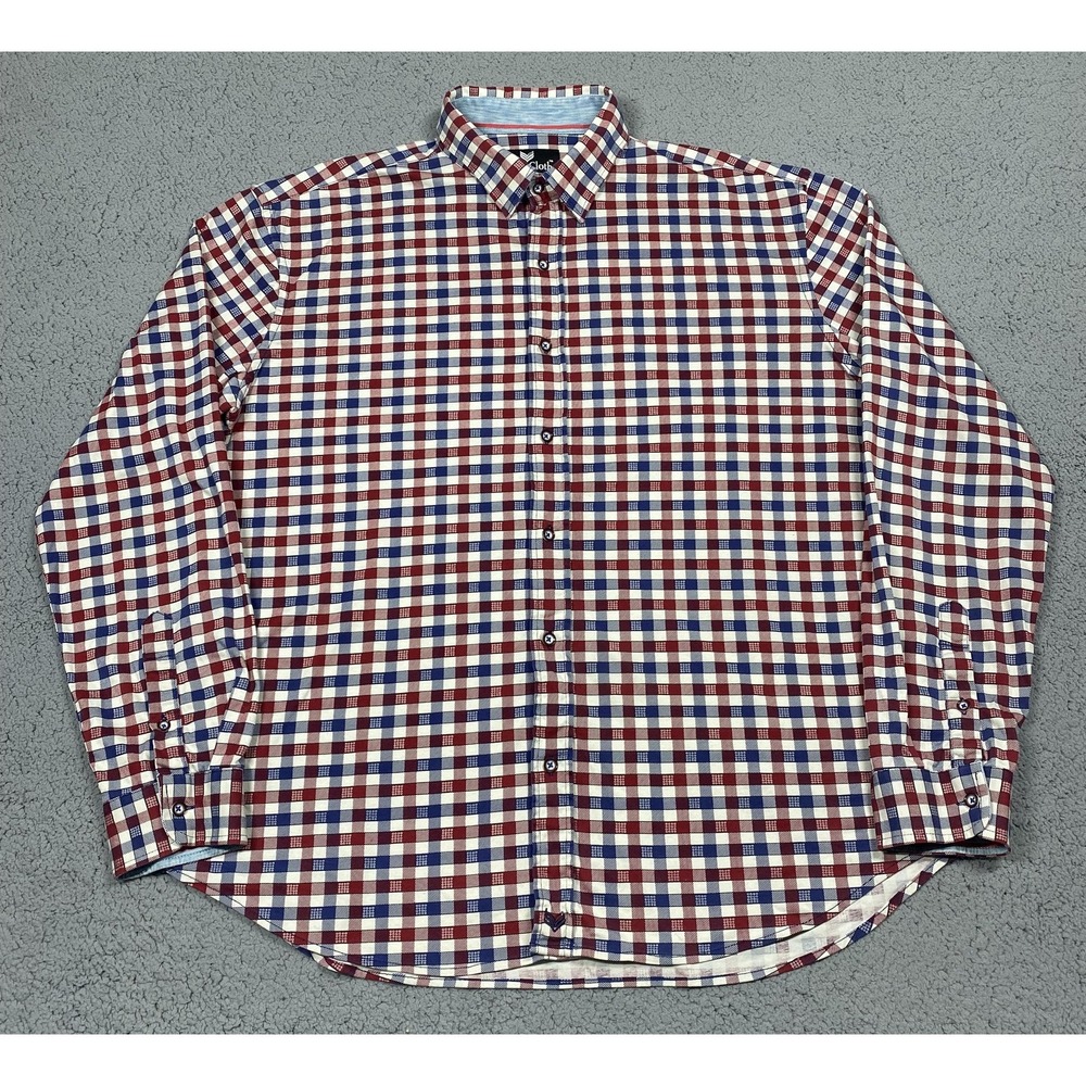Butter Cloth Shirt Mens XL Red Blue Check Long Sleeve Button Down‎ Cotton Casual